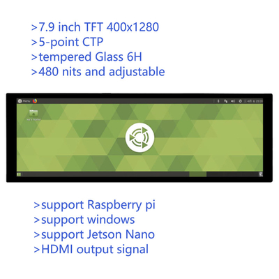 7.9 اینچ Bar Type IPS Capacitive Touch TFT Monitor با خروجی HDMI برای Raspberry Pi 4 ویندوز os 400x1280 رزولوشن