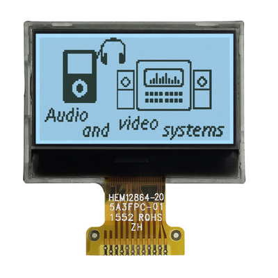 صفحه نمایش گرافیکی ال سی دی FSTN مثبت 128x64 COG 3.3V SPI رابط با نور پس زمینه سفید